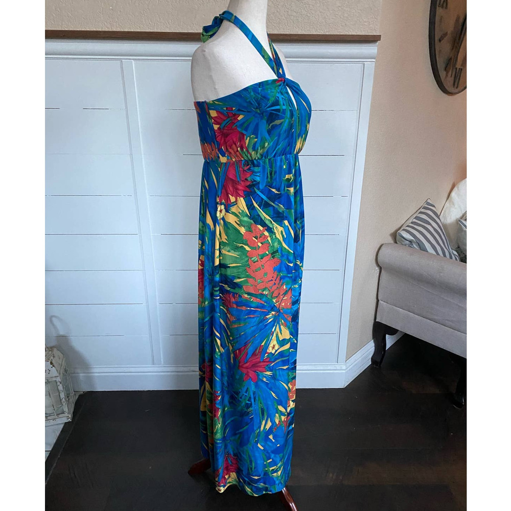 Soma Blue Tropical Halter Maxi Dress with Red & Yellow Accents - Picture 4 of 13